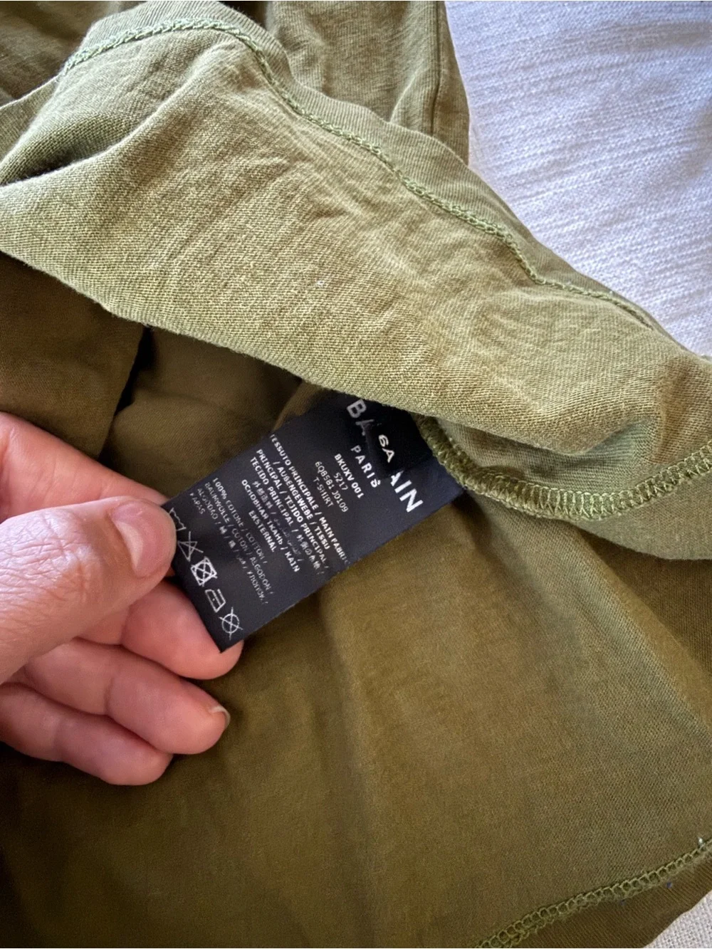 Balmain Olive Green Tee with orange Raised Logo